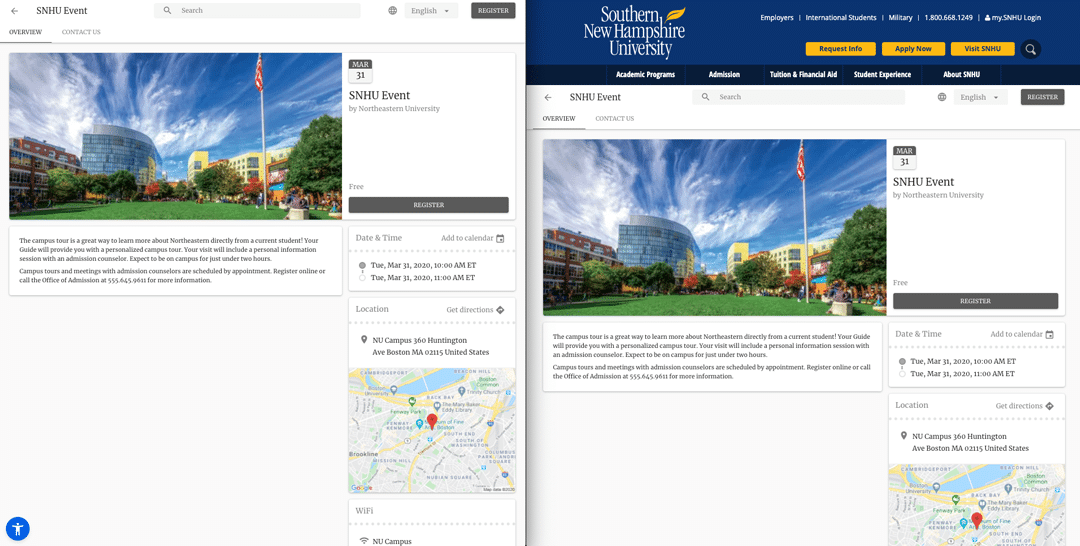 single event landing page