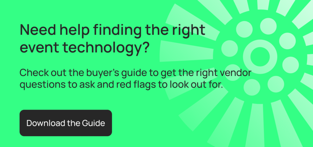 Call-to-action graphic for event technology buyer’s guide helping planners find the right event management software.