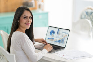 Event planner looking at a CRM dashboard