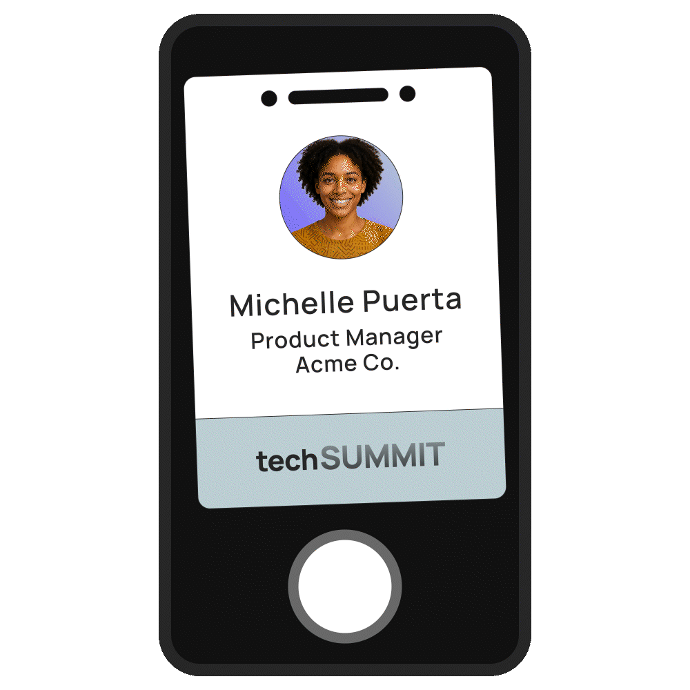 Animated demo of Salesforce lead capture app syncing new leads from badge scans to Salesforce.