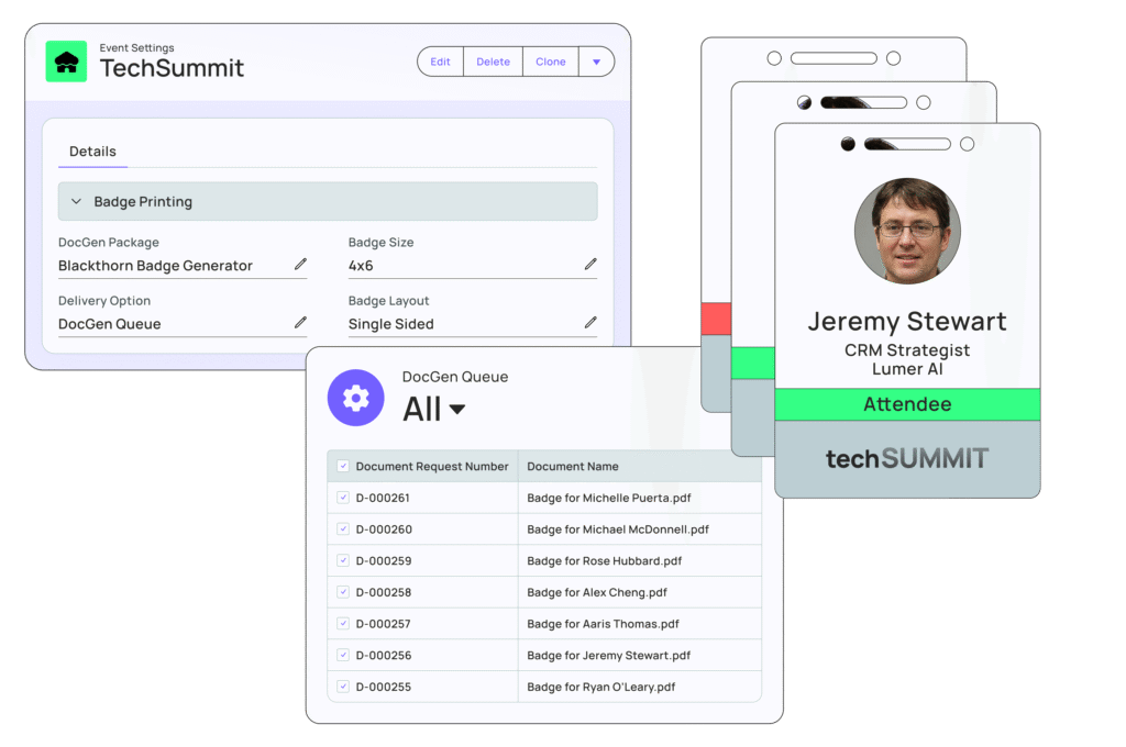 Blackthorn Badge Generator dashboard is an event planning tool for Salesforce event badge printing.