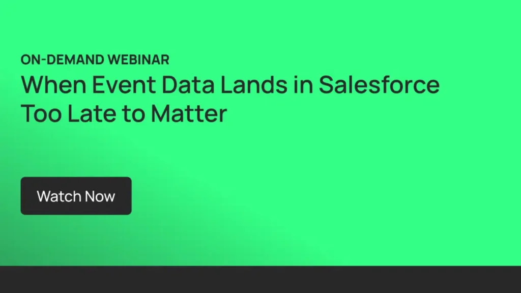 Why "just sync it faster" won't fix event ROI 1 On-demand webinar titled "When event data lands in Salesforce too late to matter"